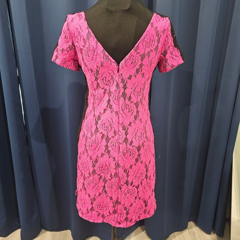Plenty by Tracy Reese Pink Floral Lace Dress Black Trim Size 4 - Picture 5 of 6
